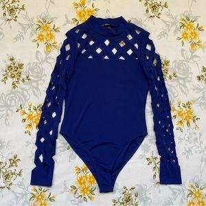 Shein Size M Cobalt Blue Long Sleeve Bodysuit